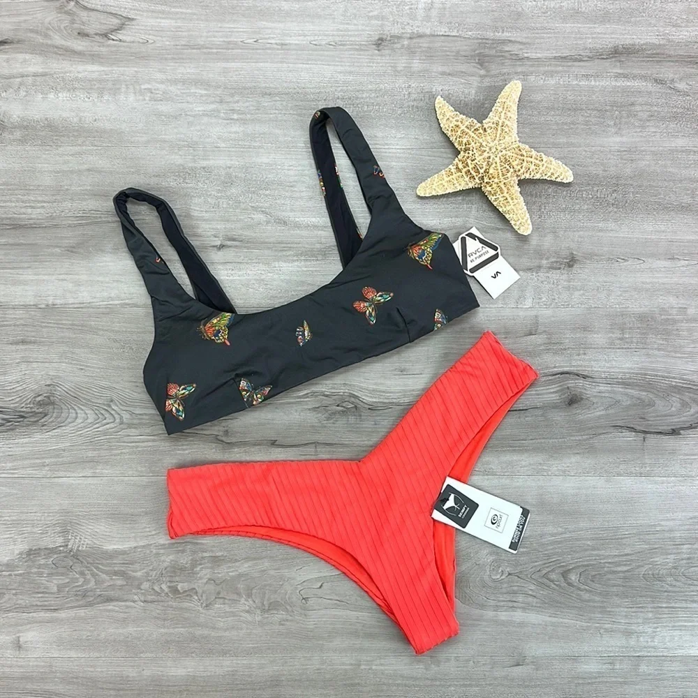 ☀️RVCA☀️RIP CIRL☀️ FLUTTER BRALETTE PREMIUM SKOMPY HIPSTER BIKINI SET - Picture 2 of 12